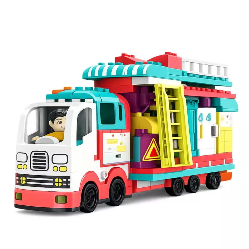 LEAN TOYS Caravana plegable bloques de construcción figuras luces sonidos 98 piezas