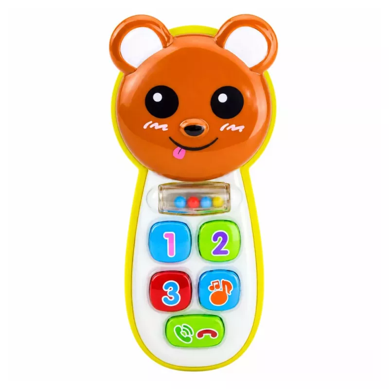 LEAN TOYS Teléfono de bebé interactivo osito con espejo, sonajero, luces y sonidos