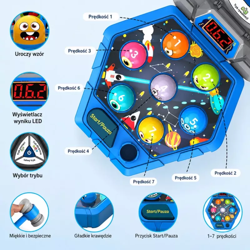 LEAN TOYS Juego arcade Whack-A-Mole criaturas para 3 jugadores, 3 modos, martillos luminosos