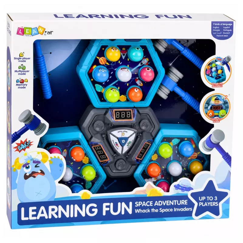 LEAN TOYS Juego arcade Whack-A-Mole criaturas para 3 jugadores, 3 modos, martillos luminosos