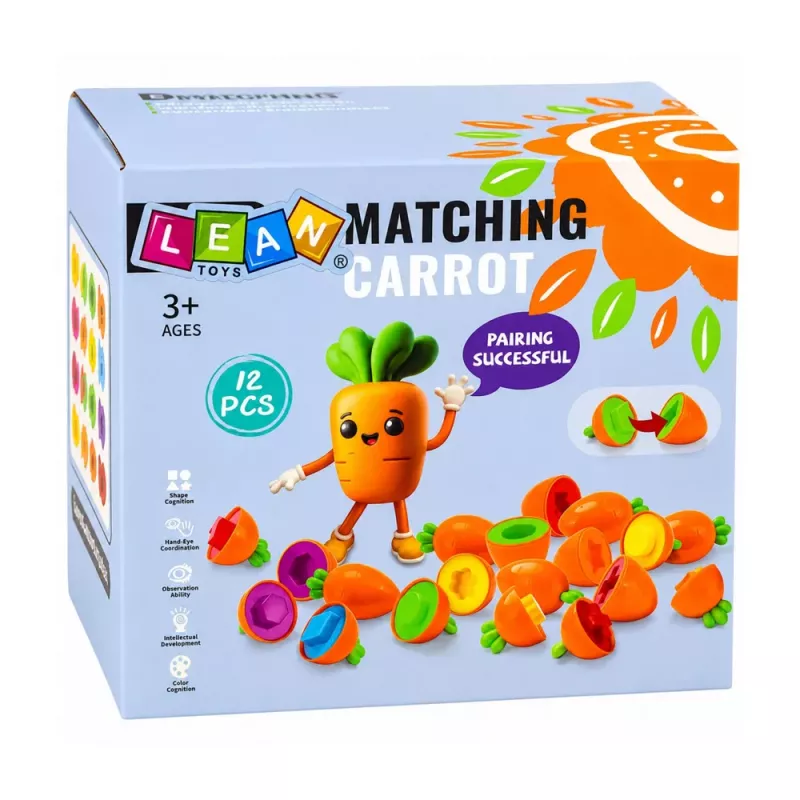 LEAN TOYS Clasificador educativo de zanahorias formas y colores 12 piezas