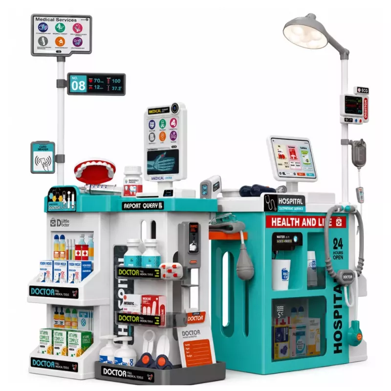 LEAN TOYS Gran set de médico con camilla, luz y sonido, accesorios, 77 piezas