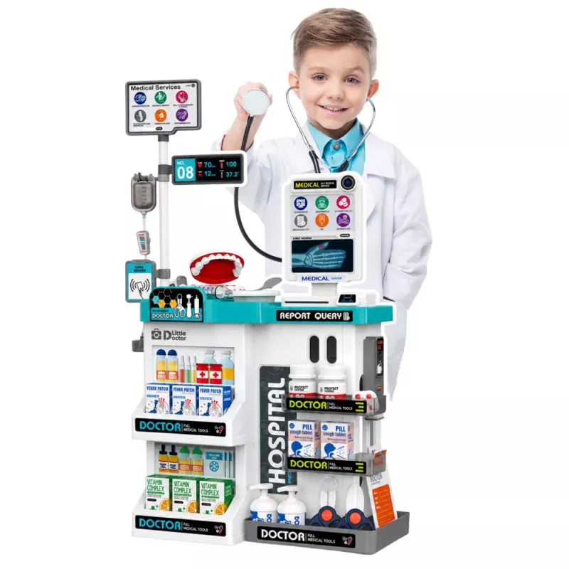 LEAN TOYS Gran set de médico con camilla, luces, sonidos y accesorios, 61 piezas