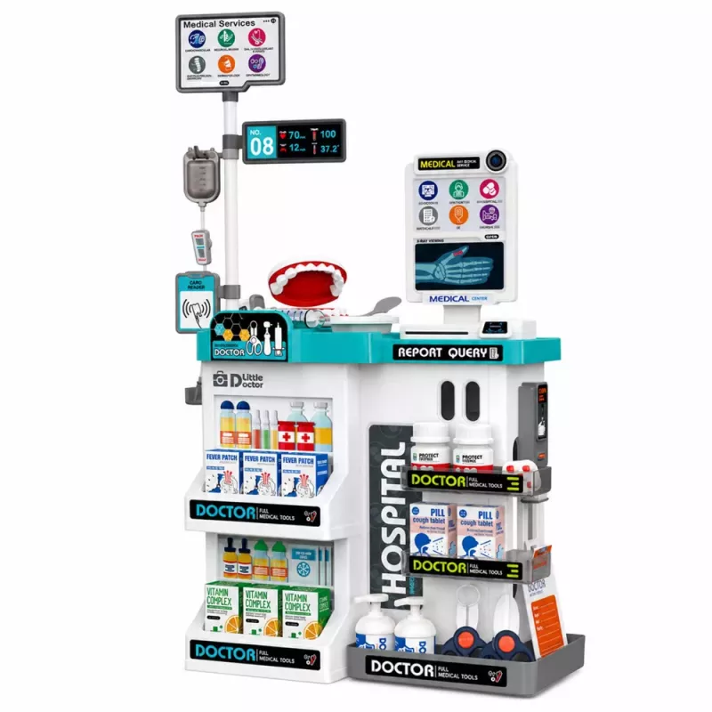 LEAN TOYS Gran set de médico con camilla, luces, sonidos y accesorios, 61 piezas