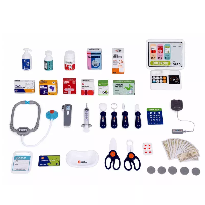 LEAN TOYS Gran set de médico con camilla, luces, sonidos y accesorios, 61 piezas