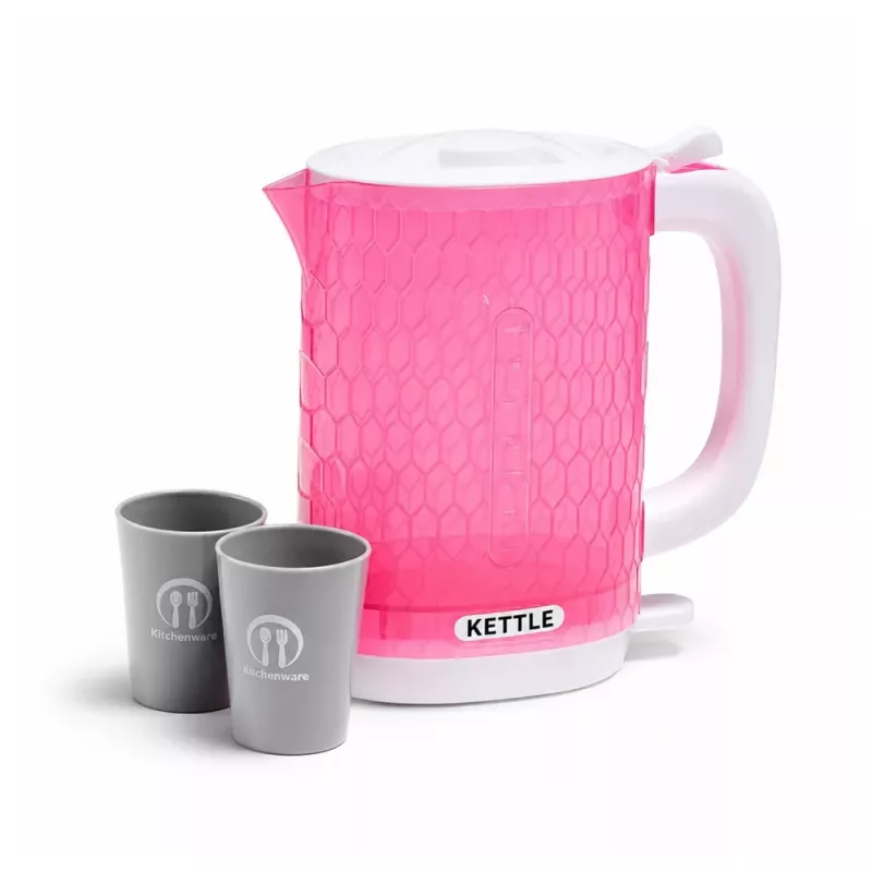 LEAN TOYS Hervidor de agua infantil con set de tazas, sonidos de cocina, luces, rosa