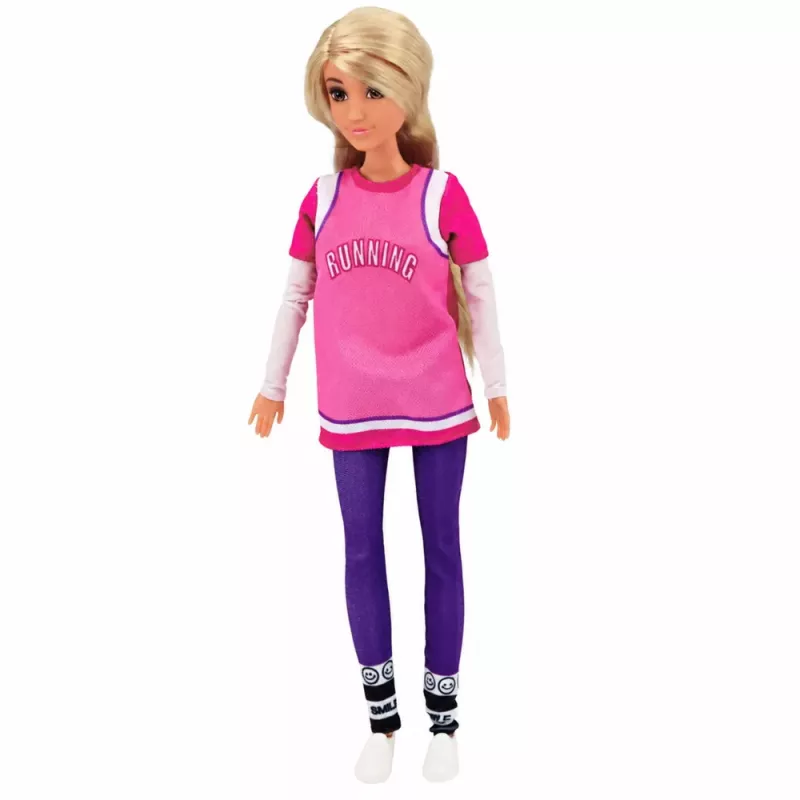 LEAN TOYS Muñeca Anlily con monopatín lila, casco y conjunto de sudadera larga