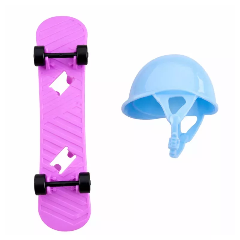 LEAN TOYS Muñeca Anlily con monopatín lila, casco y conjunto de sudadera larga