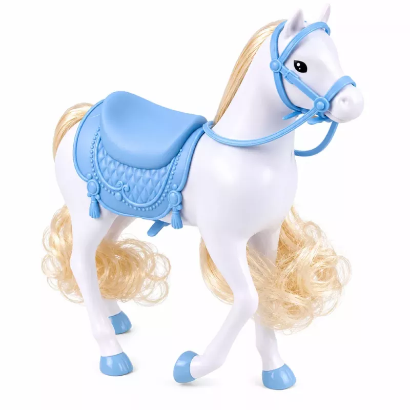 LEAN TOYS Muñeca Anlily sobre un caballo blanco princesa con vestido azul accesorios