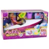 LEAN TOYS Muñeca Anlily en lancha motora con perro, chaleco salvavidas, tabla de surf y set de accesorios