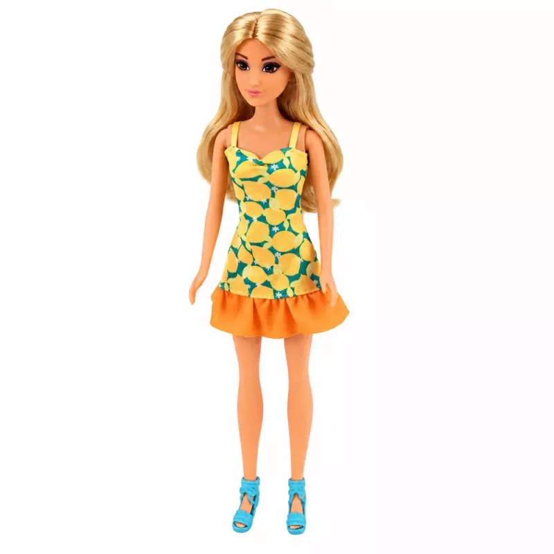 LEAN TOYS Muñeca Anlily con vestido amarillo con gatito, muebles de jardín, sombrilla accesorios