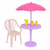 LEAN TOYS Muñeca Anlily con vestido amarillo con gatito, muebles de jardín, sombrilla accesorios