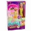 LEAN TOYS Muñeca Anlily con vestido amarillo con gatito, muebles de jardín, sombrilla accesorios