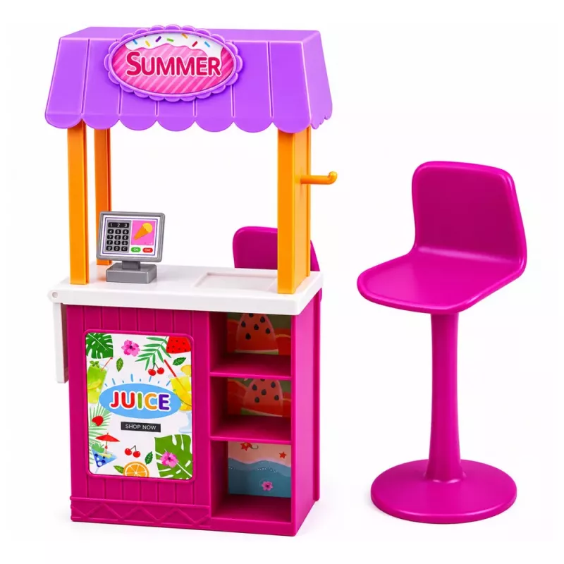 LEAN TOYS Muñeca Anlily vendedora con puesto de bebidas y snacks set de accesorios