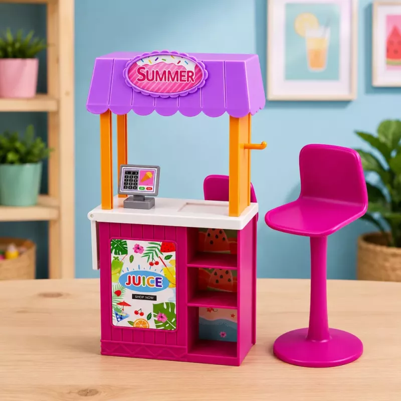 LEAN TOYS Muñeca Anlily vendedora con puesto de bebidas y snacks set de accesorios