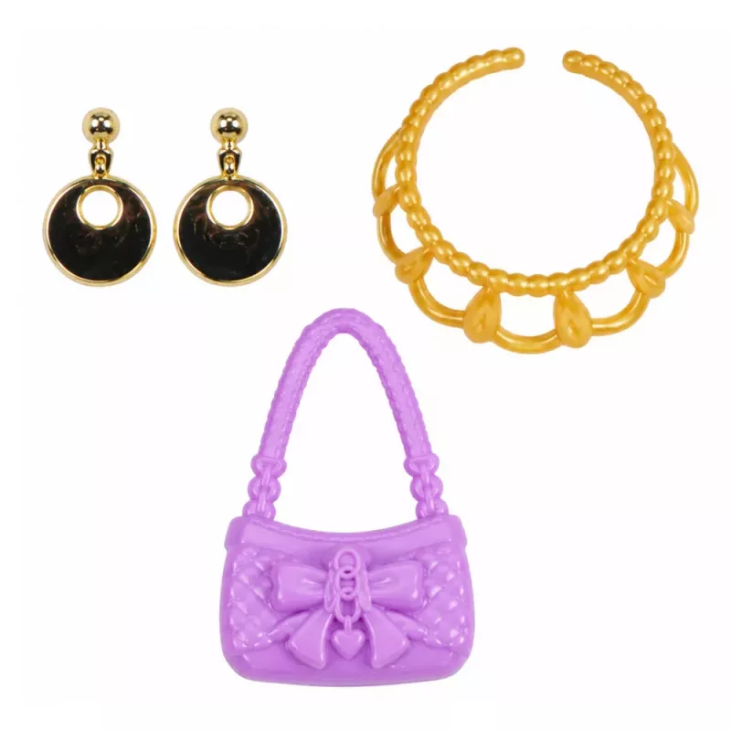 LEAN TOYS Muñeca Anlily con vestido rosa, bolso, joyas, set de accesorios