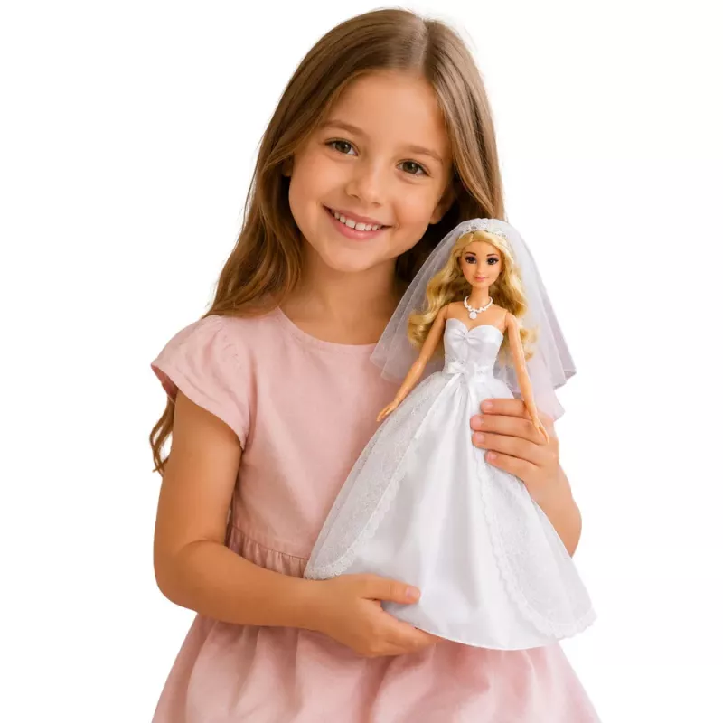 LEAN TOYS Muñeca Anlily novia con vestido de novia blanco con set de accesorios de encaje