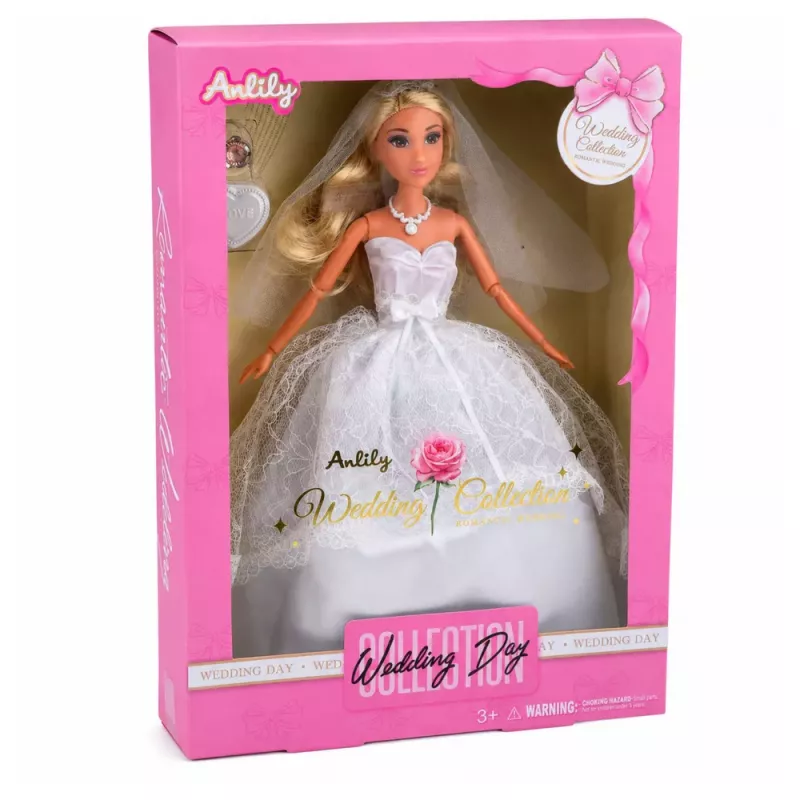 LEAN TOYS Muñeca Anlily novia con vestido de novia blanco con set de accesorios de encaje