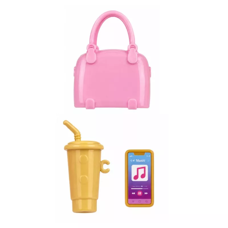 LEAN TOYS Muñeca Anlily fashion con vestido lila con corazones y set de accesorios de bolso