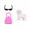 LEAN TOYS Muñeca Anlily fashion con vestido rosa, perro blanco, bolso, gafas set