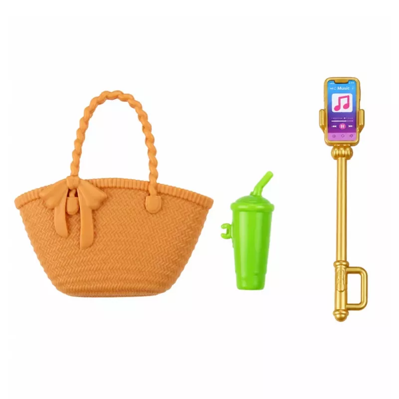 LEAN TOYS Muñeca Anlily fashion con vestido azul floral, bolso y set de accesorios