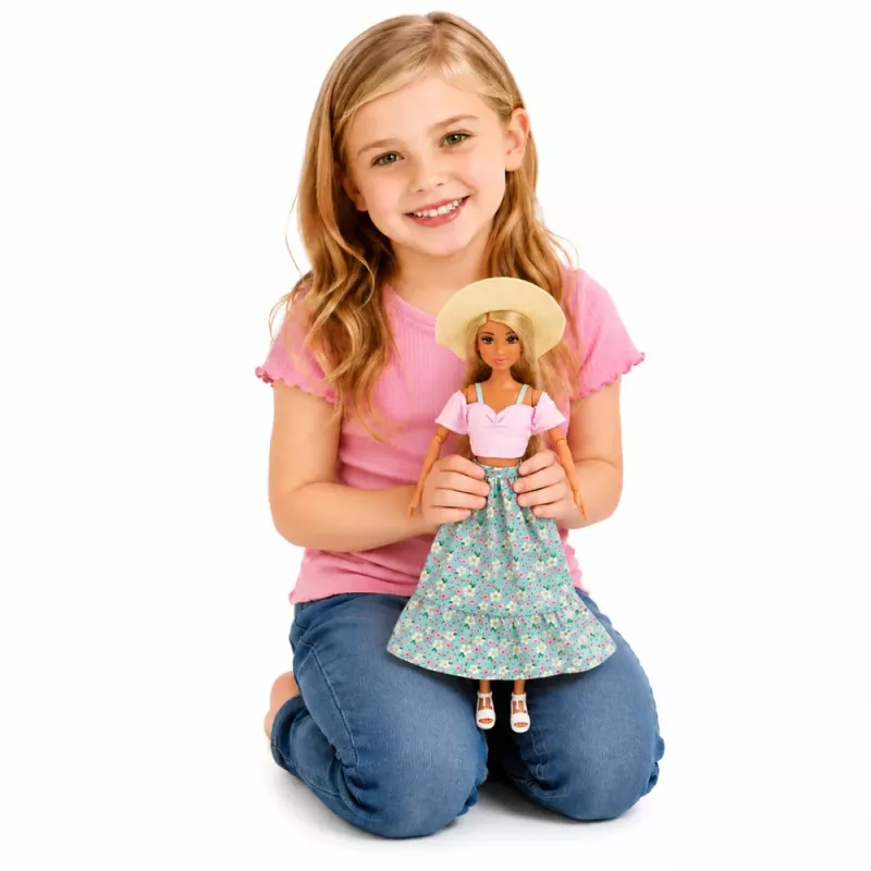 LEAN TOYS Muñeca Anlily fashion con falda y sombrero bolso vaso set de accesorios
