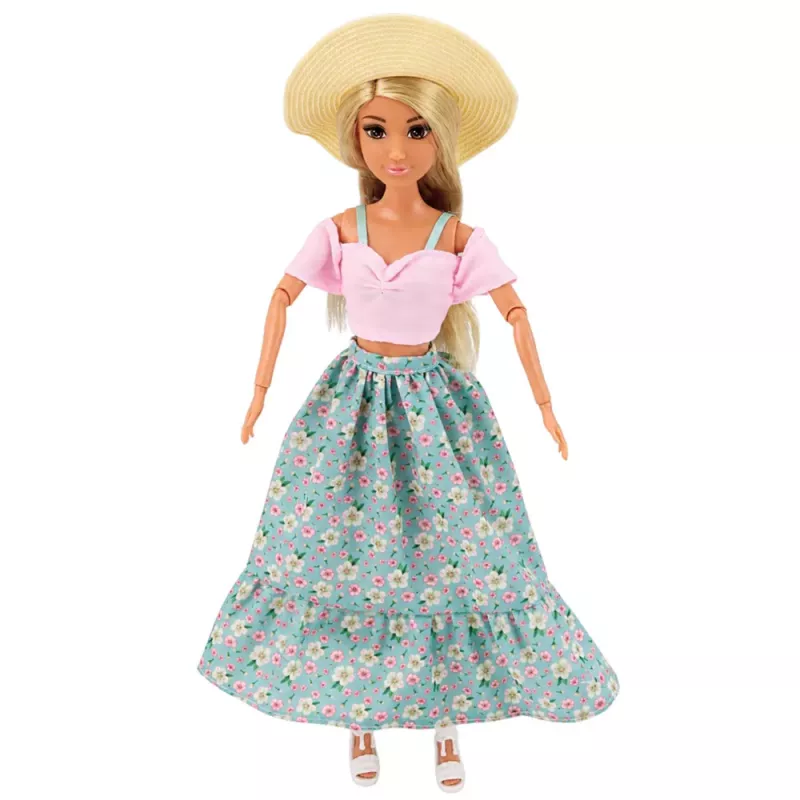 LEAN TOYS Muñeca Anlily fashion con falda y sombrero bolso vaso set de accesorios