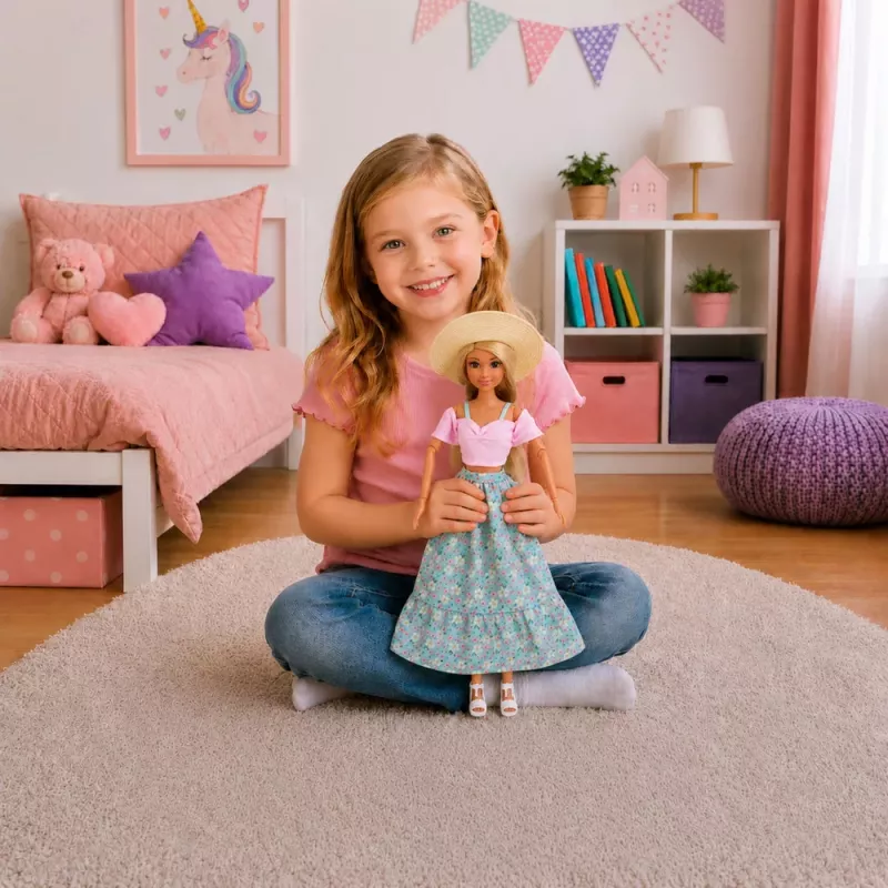 LEAN TOYS Muñeca Anlily fashion con falda y sombrero bolso vaso set de accesorios