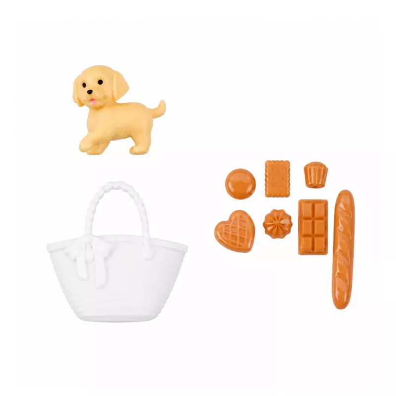 LEAN TOYS Muñeca Anlily con perro, vestido de flores, bolso, snacks, set de accesorios