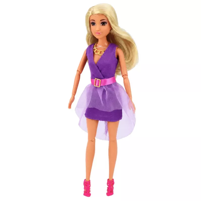 LEAN TOYS Muñeca Anlily fashion con vestido lila con auriculares y set de accesorios