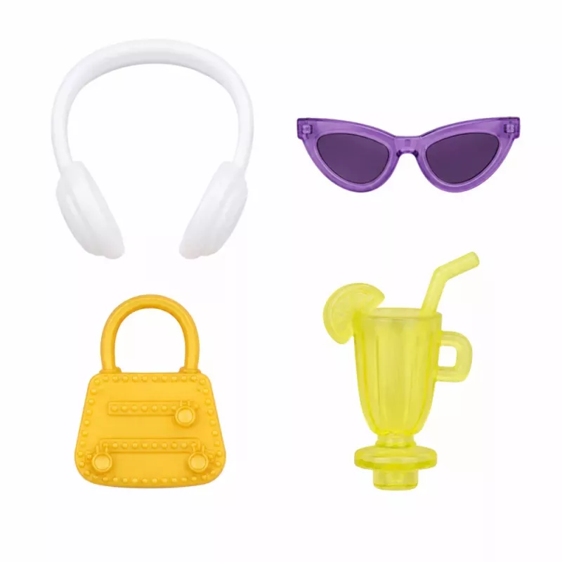 LEAN TOYS Muñeca Anlily fashion con vestido lila con auriculares y set de accesorios