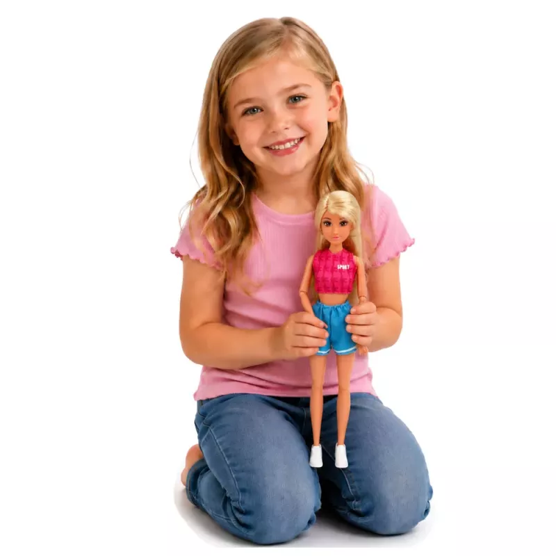 LEAN TOYS Muñeca Anlily con conjunto deportivo con mancuernas, botella de agua, bolso, set de accesorios