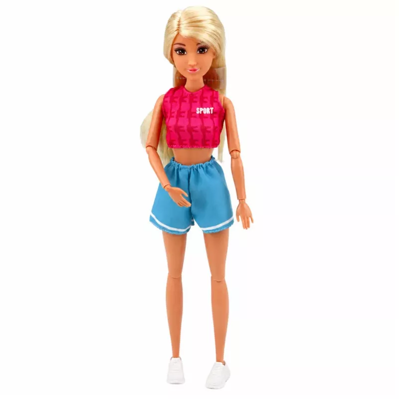 LEAN TOYS Muñeca Anlily con conjunto deportivo con mancuernas, botella de agua, bolso, set de accesorios