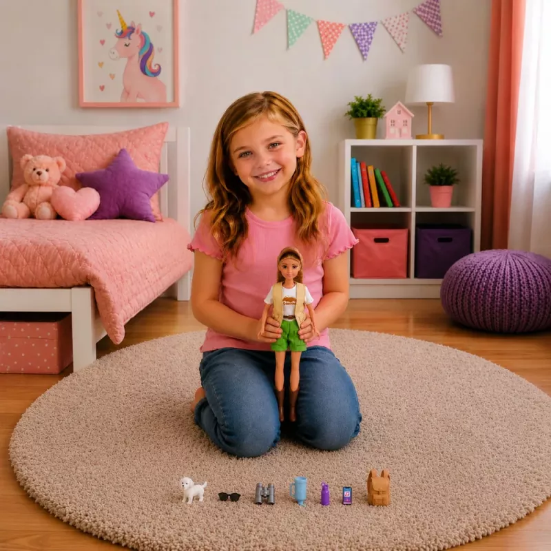 LEAN TOYS Muñeca Anlily viajera con perro y set de accesorios de mochila