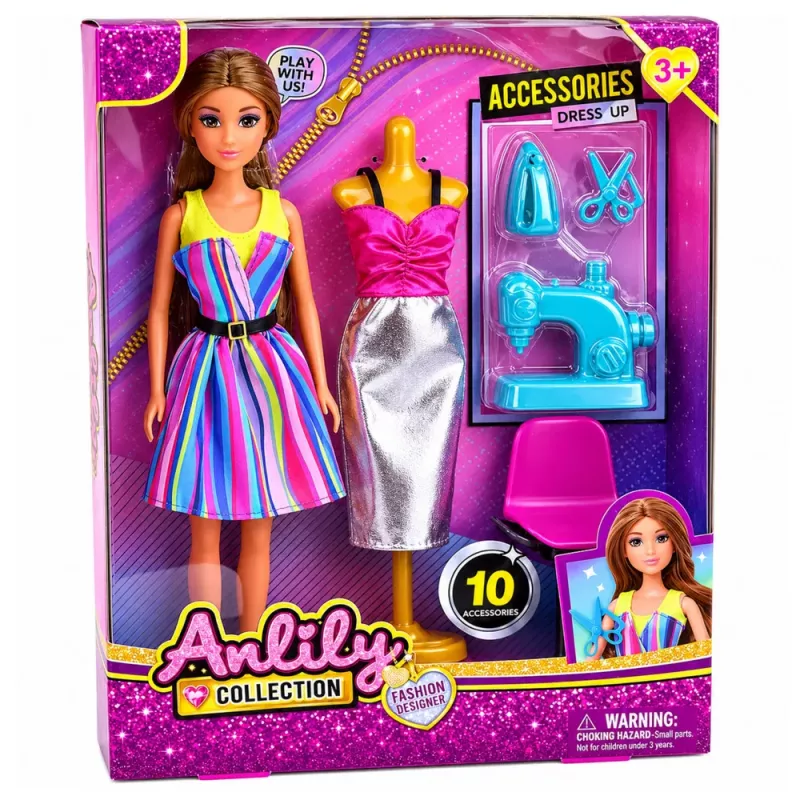 LEAN TOYS Anlily diseñadora de ropa modista máquina de coser maniquí muñeca set
