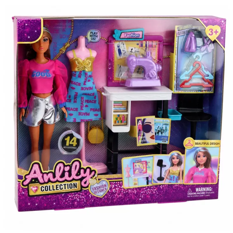 LEAN TOYS Muñeca Anlily diseñadora de moda vestidos máquina de coser muebles maniquí