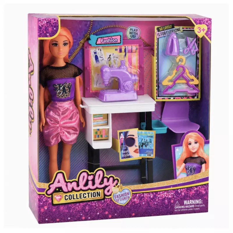 LEAN TOYS Muñeca Anlily modista diseñadora de moda máquina de coser muebles accesorios