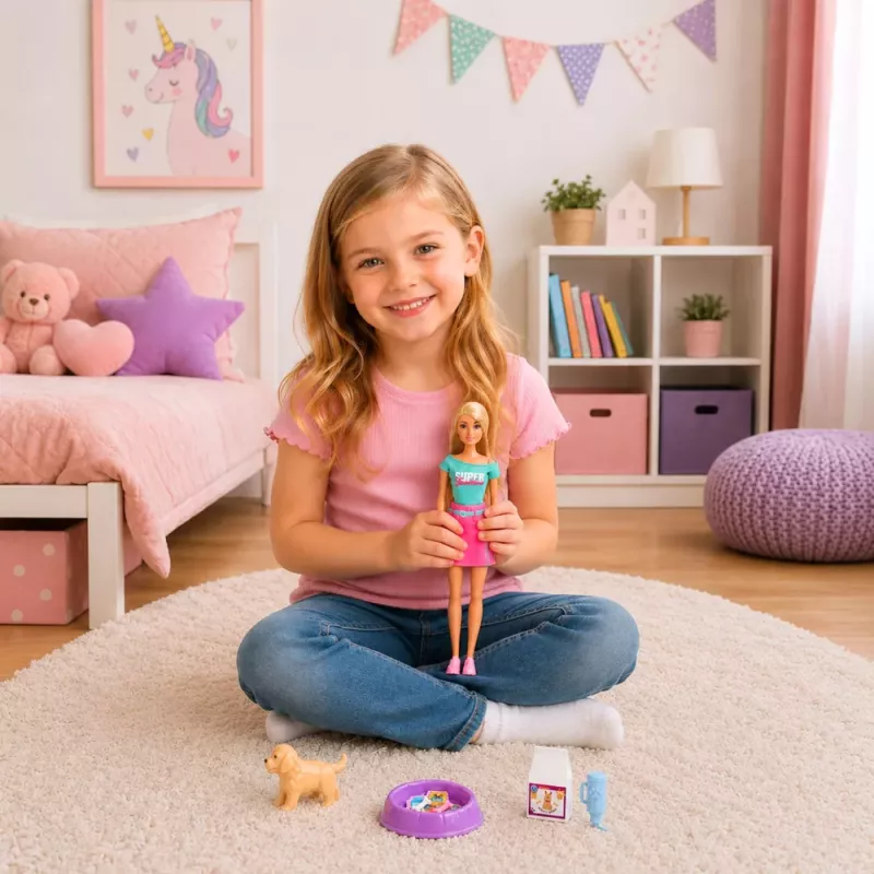 LEAN TOYS Muñeca Anlily con mascota perro accesorios set de cama