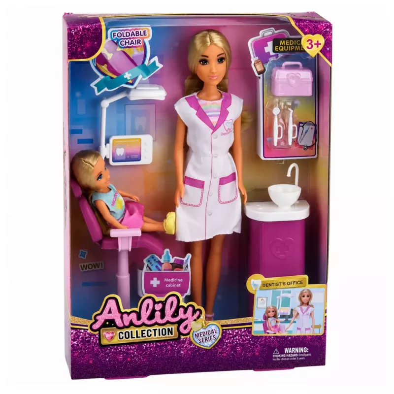 LEAN TOYS Muñeca Anlily dentista consultorio sillón dental set de accesorios