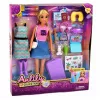 LEAN TOYS Muñeca Anlily viajera con maleta, almohada de viaje, accesorios de portátil