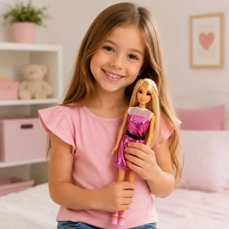 LEAN TOYS Muñeca Anlily fashion con vestido rosa set con bolsos, zapatos y accesorios