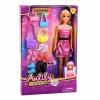 LEAN TOYS Muñeca Anlily fashion con vestido rosa set con bolsos, zapatos y accesorios