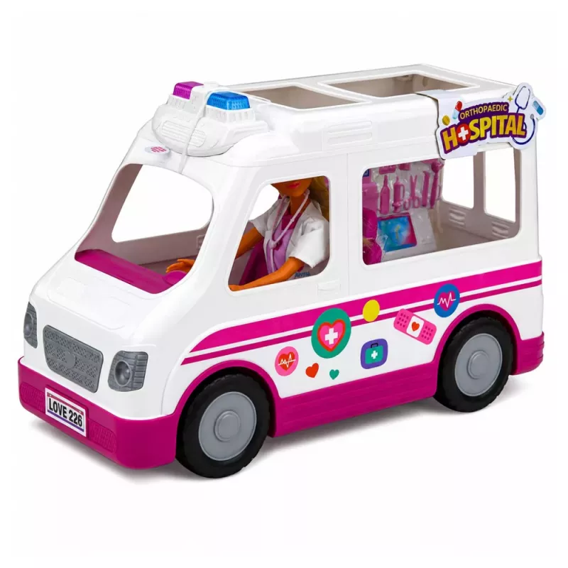 LEAN TOYS Muñeca Anlily doctora en ambulancia set de accesorios médicos