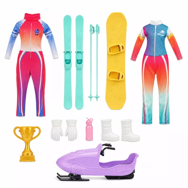 LEAN TOYS Muñeca Anlily set de deportes de invierno esquí snowboard moto de nieve ropa