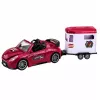 LEAN TOYS Descapotable burdeos con remolque para caballos, puertas que se abren, set 1:24 die-cast