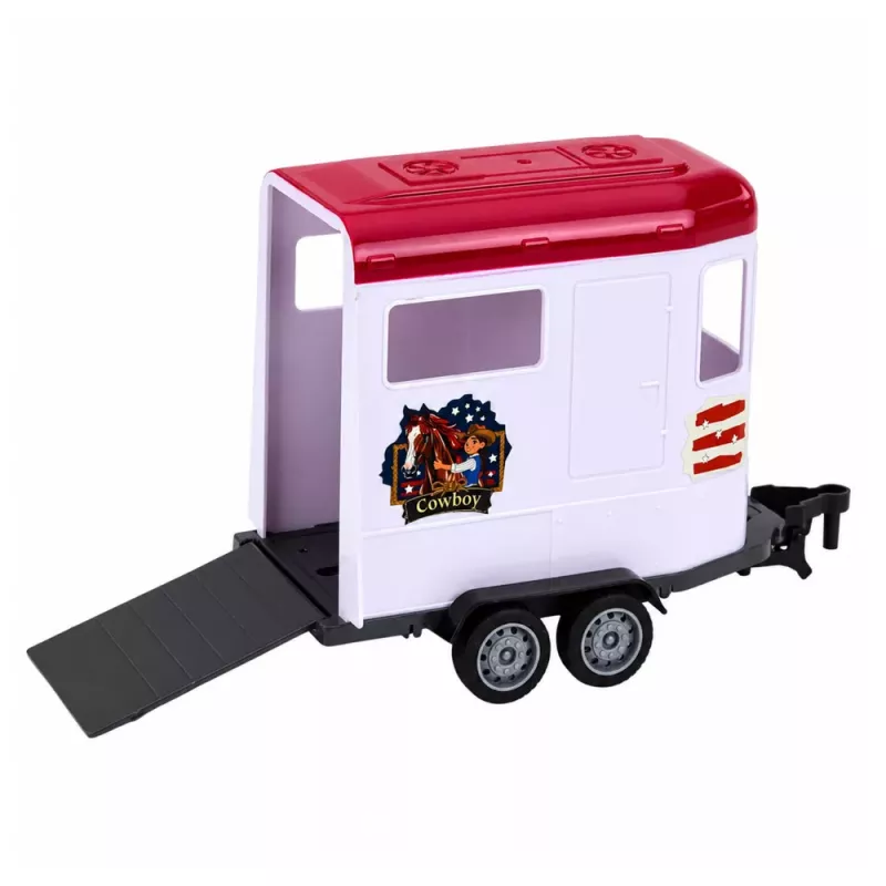 LEAN TOYS Descapotable burdeos con remolque para caballos, puertas que se abren, set 1:24 die-cast