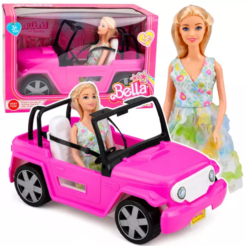 LEAN TOYS Muñeca Bella con vestido colorido con set de descapotable rosa