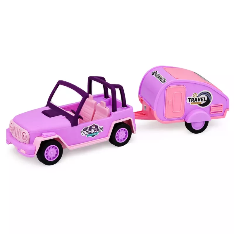 LEAN TOYS Vehículo todoterreno con caravana sonidos rosa set de viaje