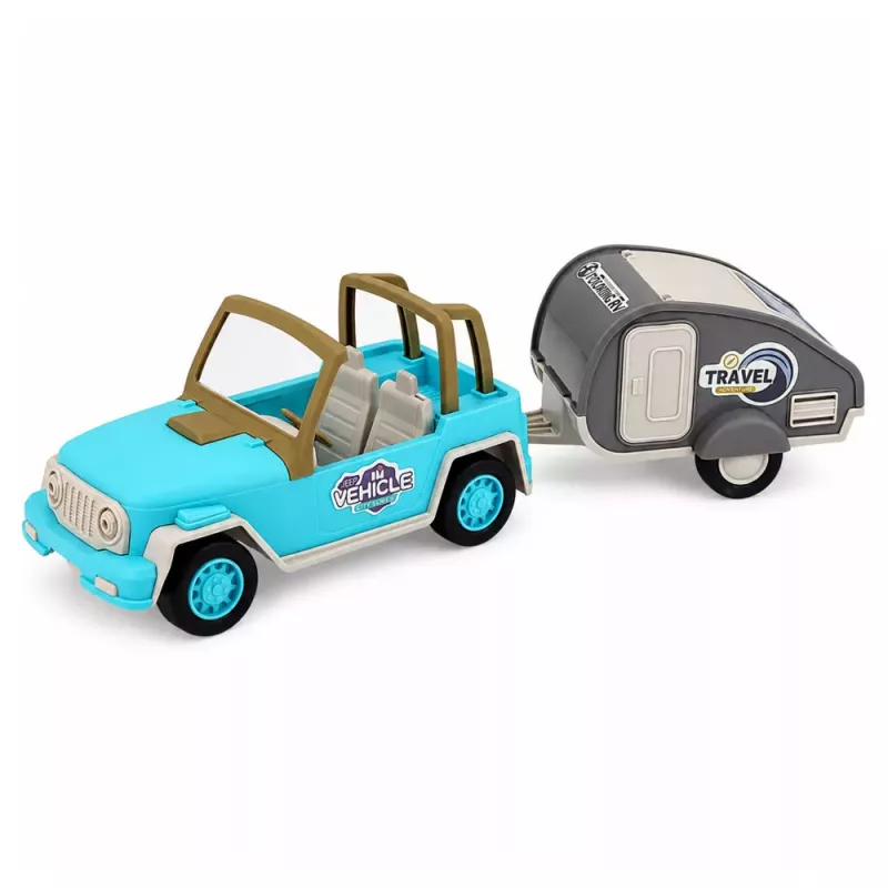 LEAN TOYS Todoterreno con caravana sonidos azul set turista