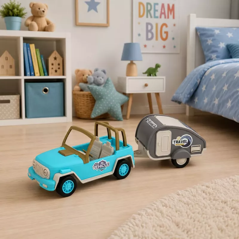 LEAN TOYS Todoterreno con caravana sonidos azul set turista